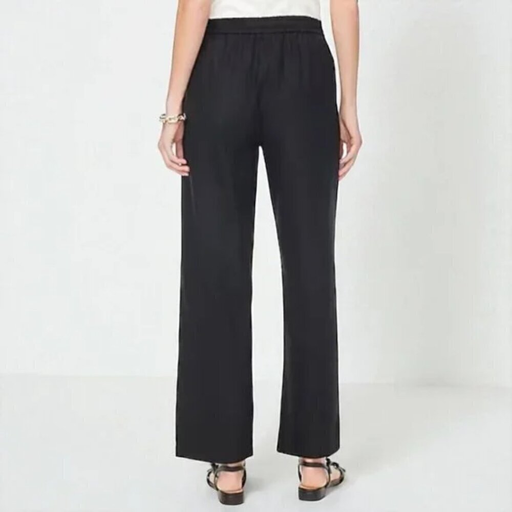 J. Crew Linen Blend Slim Wide Leg Drawstring Pants Black Size 2 NWT - Picture 2 of 9